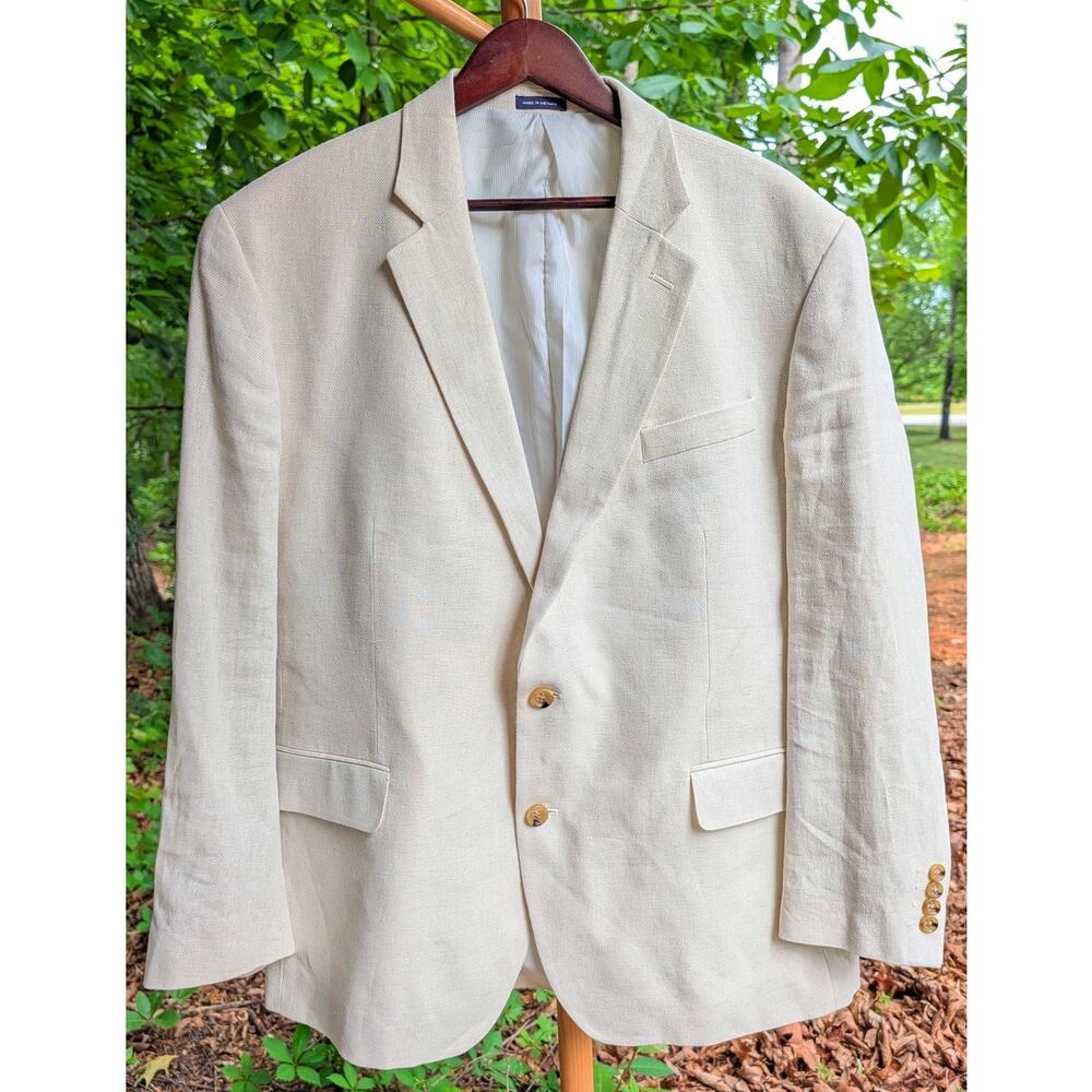 Stafford Classic Fit 48 R Ivory Linen Cotton Blend Blazer Sport Coat Jacket